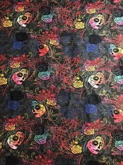 Neon Skulls And Roses Cotton Fabric 1/2 Yard 18” By 44” New