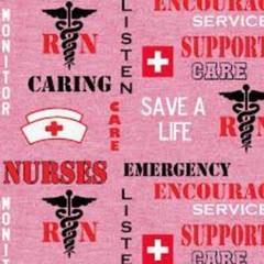 Nurse Heather Print Logo Pink Cotton Fabric