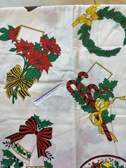 Vtg Christmas Cut & Sew Fabric Panel Wreath Bells Horns Poinsettia Crafts 2 Yds