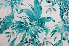 CHIVASSO CURTAIN FABRIC DESIGN “Jungle Like” 3.15 METRES TURQUOISE LINEN BLEND