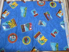 1.5 Yds. Blue Travel Patches Cotton Fabric- Florida Montana Utah Hollywood +++