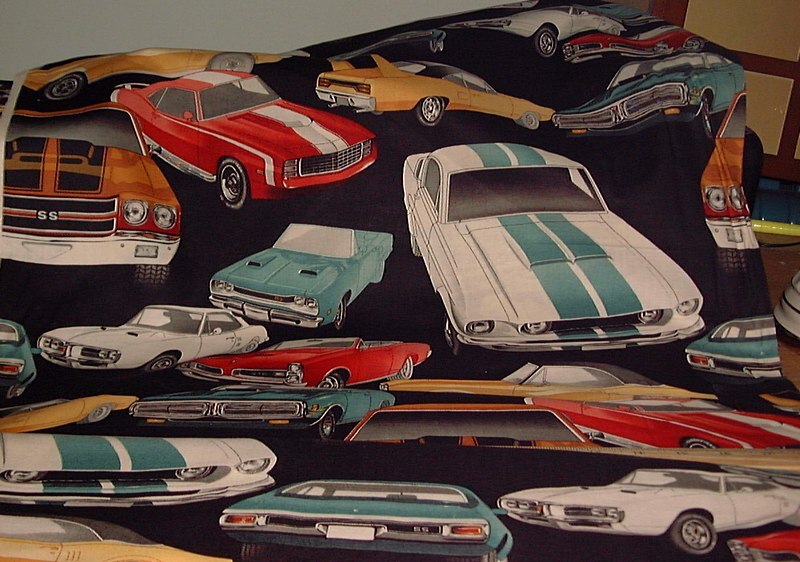 ALEXANDER HENRY Fabric – PURE MUSCLE – Muscle Cars~Black – by the HALF yd (18″)