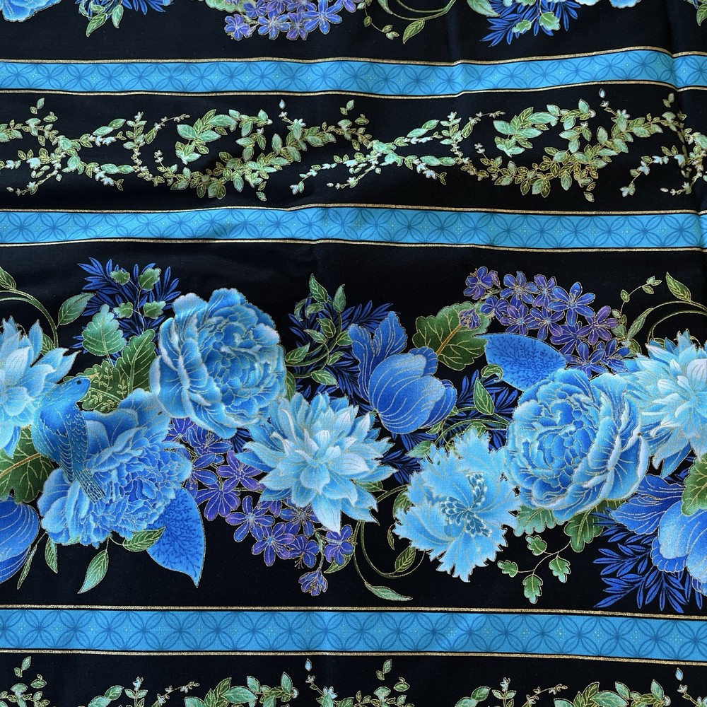 Eden Tree Of Life Purple Blue Gold Floral Birds Border Chong A Hwang 2.5 Yards
