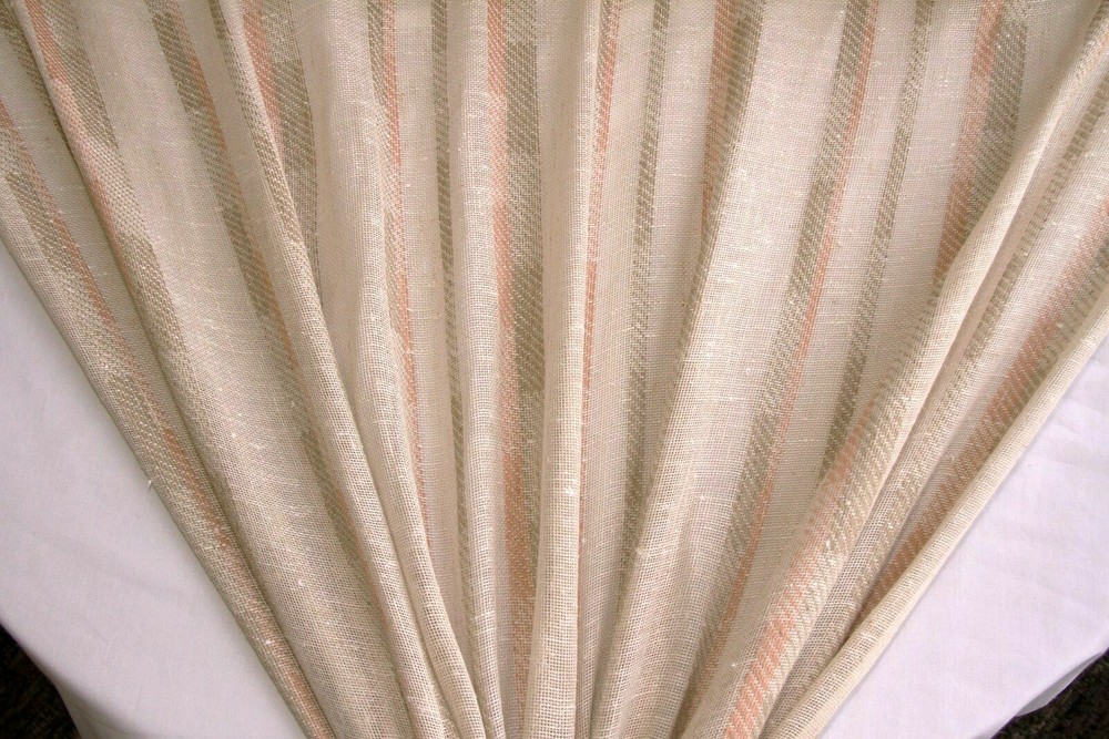 Discount Fabric OPEN WEAVE DRAPERY Taupe & Peach Stripe