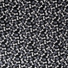 Animal Fabric | Dog Paw Print & Bone Toss Black Cotton YARD
