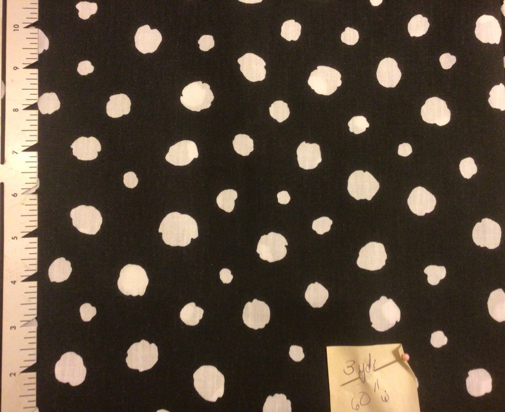 Irregular White Dots Spots on Black Cotton Fabric 3 yards 60 inch wide