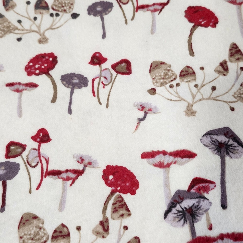 Super Snuggle Flannel Fabric 4.25 yd Forest Mushrooms Cream New Uncut