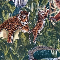 jungle safari animals themed Quality cotton Fabric 1/2 YdTiger Elephant Monkeys