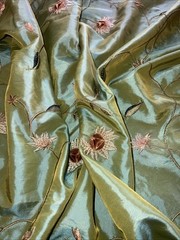 FAUX SILK FLOWERS EMBROIDERED~DRAPERY UPHOLSTERY Sold By The Yard – Green / Blue