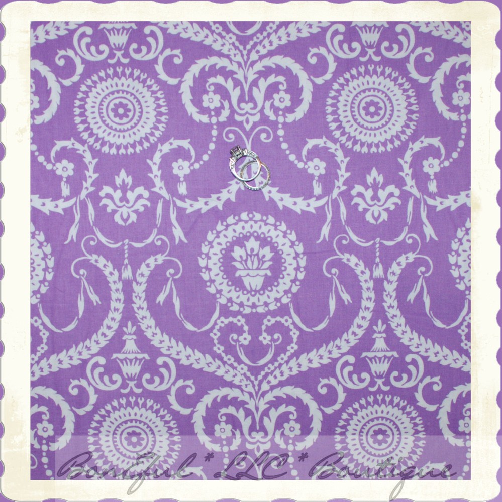 BonEful Fabric FQ Cotton Quilt Purple White Flower Girl VTG Dot Swirl Scroll OOP