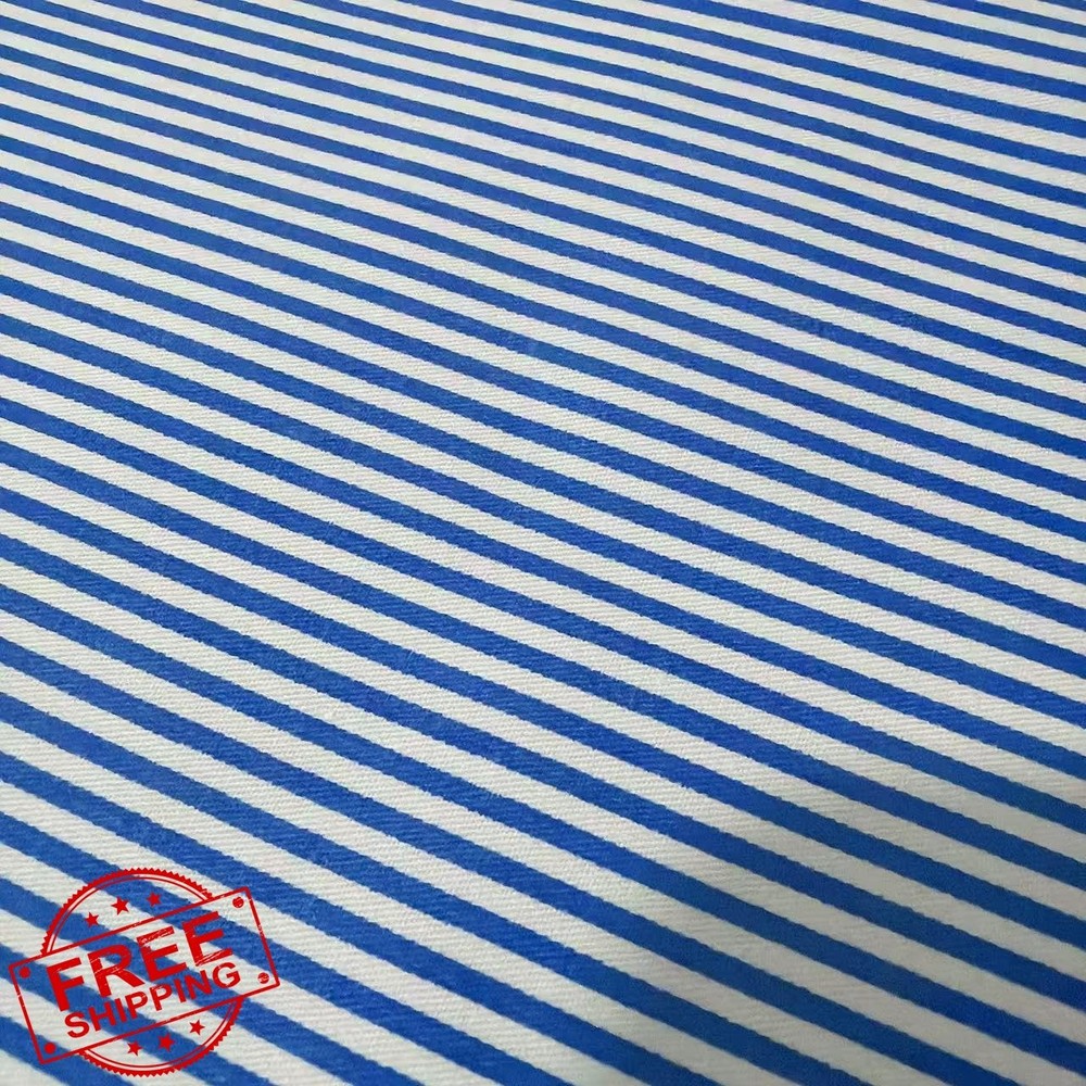 Hasoar Blue Stripe Cotton Fabric Cut by Yard