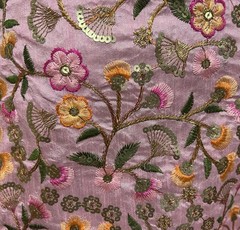 Pink Gold Multi Sequins Embroidery Dupioni Fabrics 44” Width Sold By The Yard