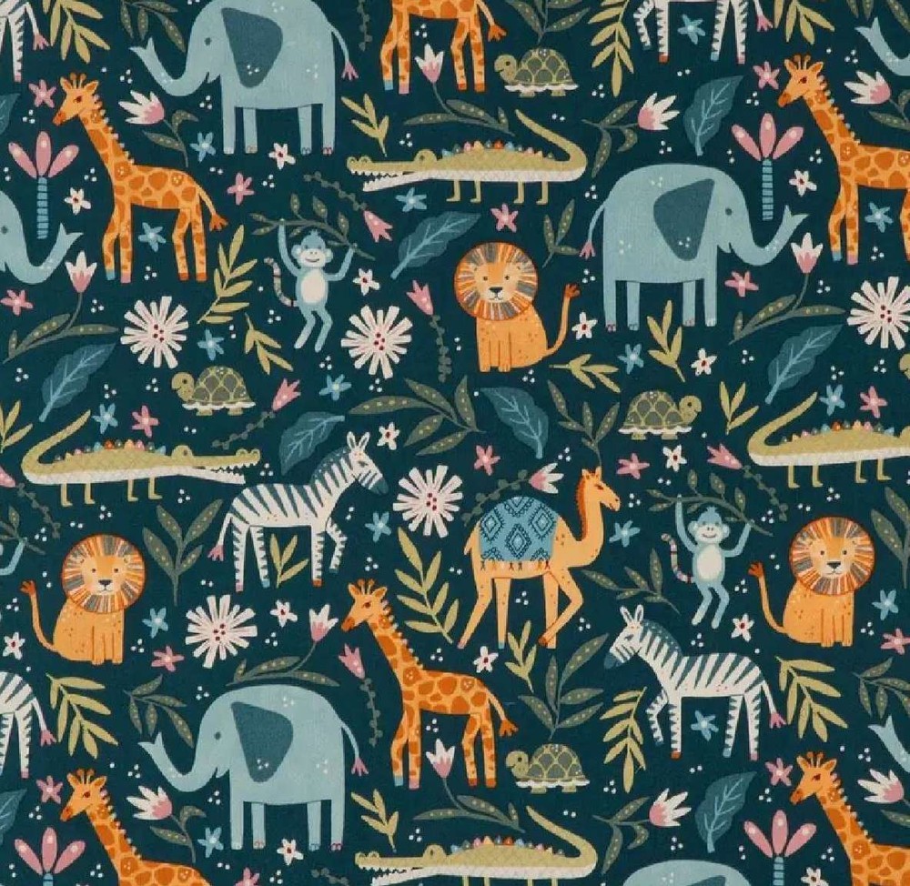 Jungle Animal Kingdom Fabric Zoo Animals Elephant Lion Wildlife Fabric t3/17