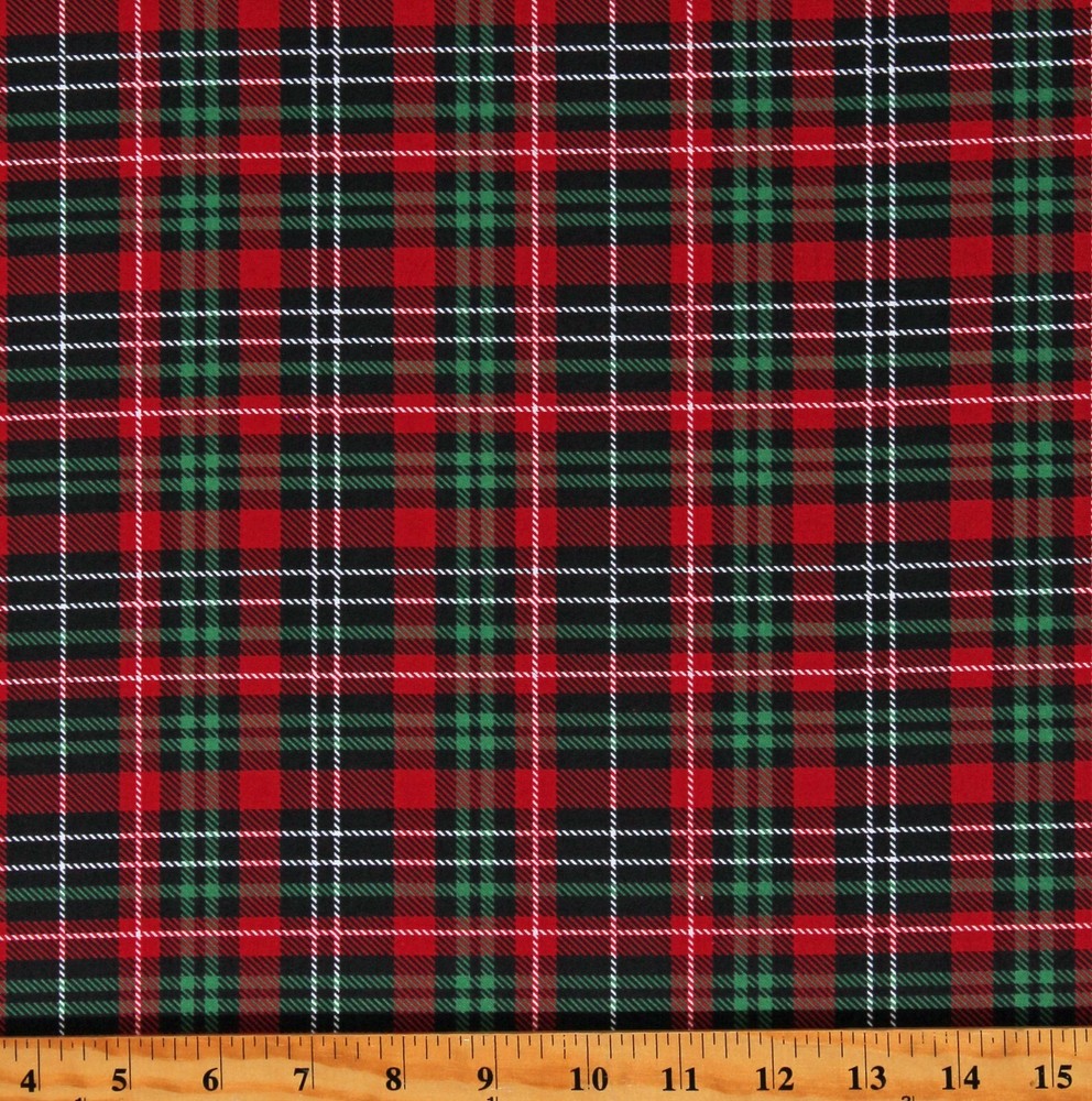 Cotton Lumberjack Plaid Red Green Black White Plaid Fabric Print by Yard D152.33