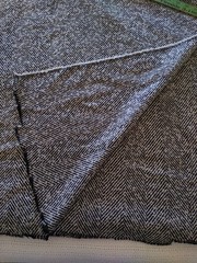wool blend fabric 5+ yards LARGE HERRINGBONE TWEED black white 60 wide material