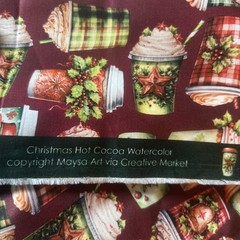 Frosted Coffees Lattes Hot Chocolate Cups Christmas Fabric 1 Yard Robert Kaufman