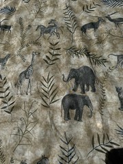 NEW SAFARI animals Sheer Fabric Voile Elephants Giraffe Gray Green 7 YDS Leopard