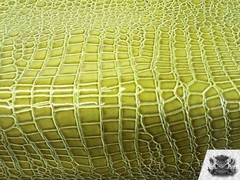 Vinyl Shiny Embossed Crocodile GREEN Fake Leather Upholstery Fabric 54″ Wide BTY