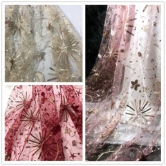 Sequin Star Mesh Lace Fabric Sheer Wedding Dress Skirts Sew Cloth Curtain Craft