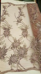 3d Mauve Bridal Lace Hand Beaded Floral Flowers Embroidered Sequin Beads on Mesh