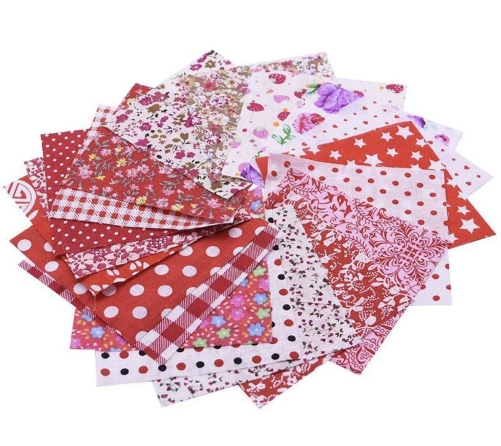 50pcs 5×5” Assorted RED PRINTS Floral Cloth Squares Sewing Fabric Patchwork NEW