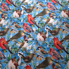 Songbirds Medium Blue Cotton Fabric 44″ By The Yard