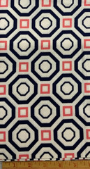 CAMELOT FABRICS – ICONIC #2141001 GEOMETRIC-CORAL & NAVY– 1 1/8 YARDS