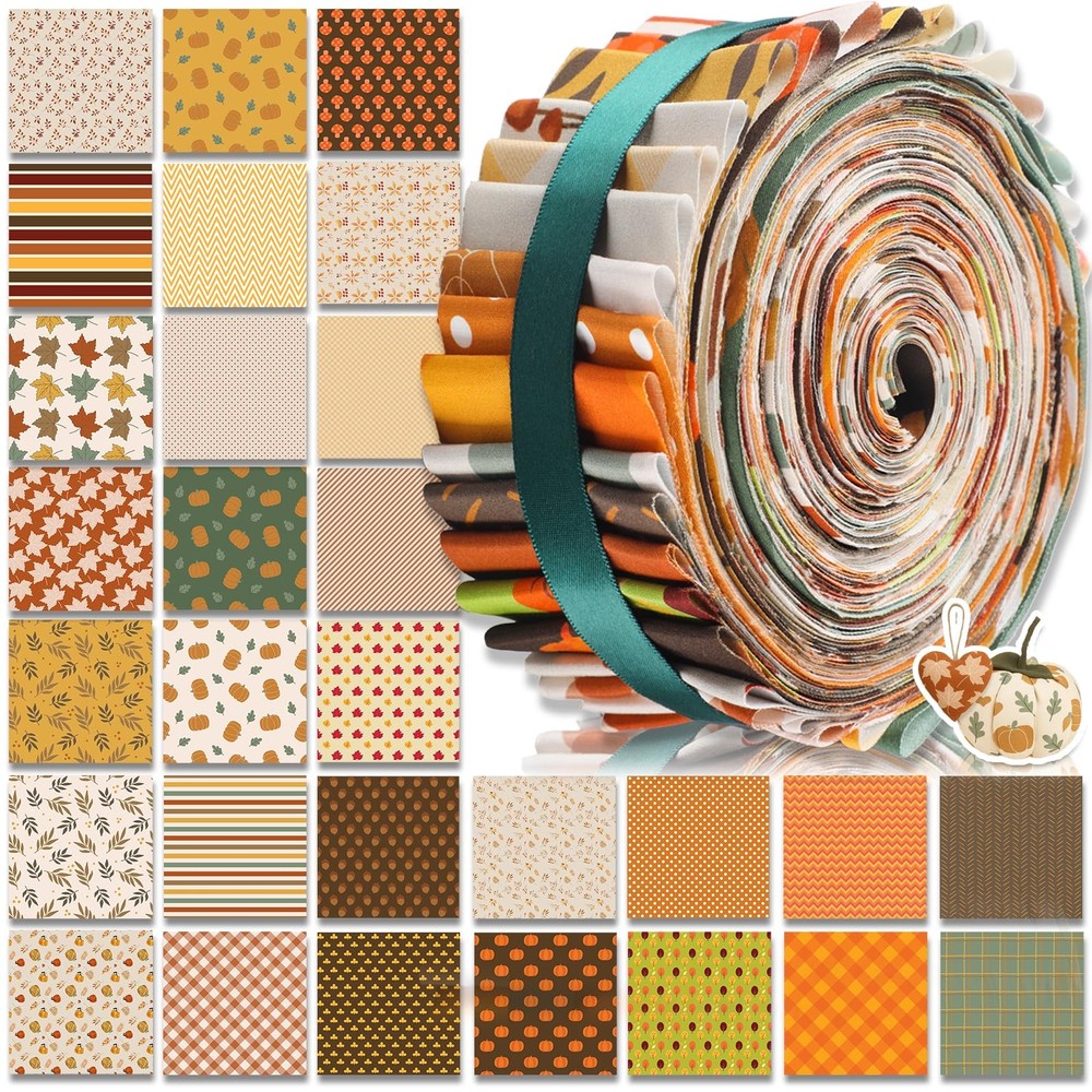 Hahafelt 60 Pcs Jelly Fall Thanksgiving Fabric Roll 2.6 x 40″ Cotton Fabric S…