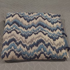 Upholstery Fabric Chevron Flame Stitch Tapestry Blue Ivory Navy 2.944 yards VTG