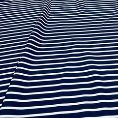 Swimwear Fabric Spandex Stretch Nylon Navy Blue & White Stripes print by Yard