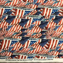 By 1/2 Yard American Flags Patriotic Waving Packed Springs 100% Cotton Fabric