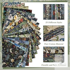 25 Pcs William Morris Cotton Fabric Squares, 10 x 10 Inch, Floral Precut quiltin