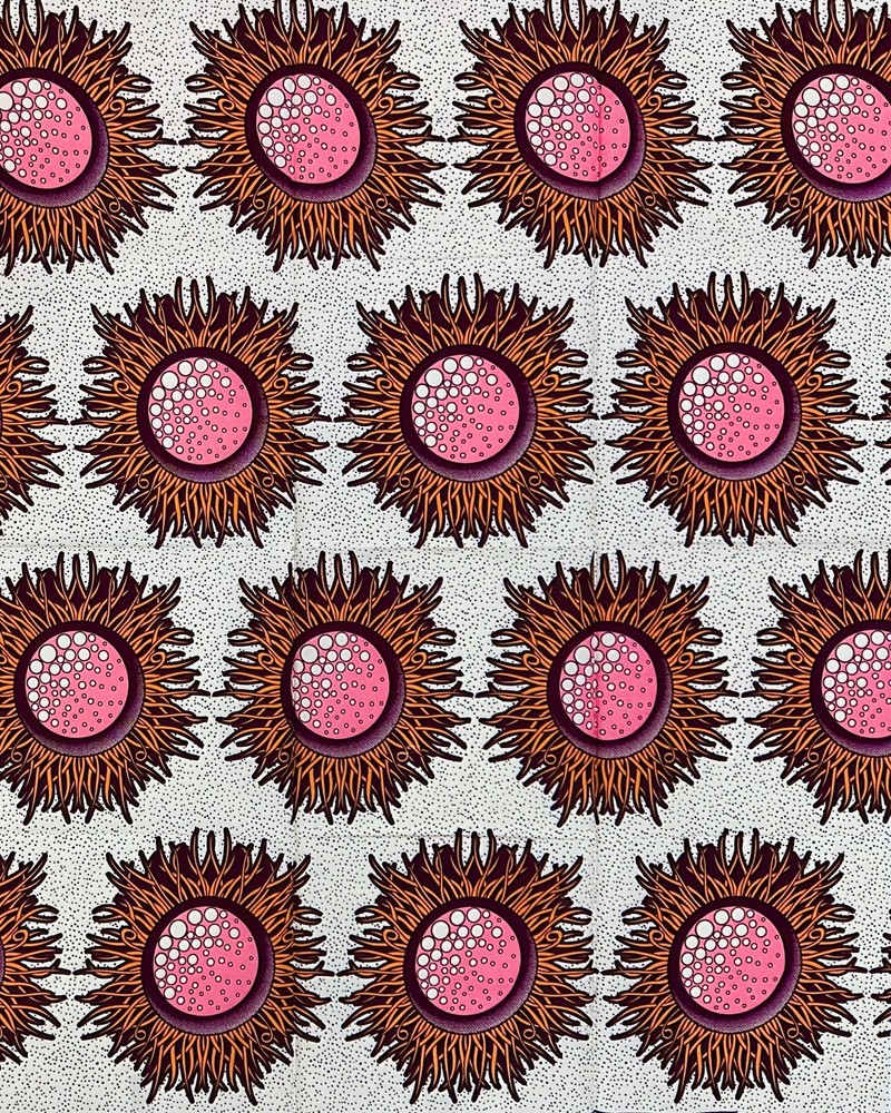 African Fabric/ Ankara – Pink, Orange, Brown, Cream ‘Sun-kissed Zobo’, 1 YARD