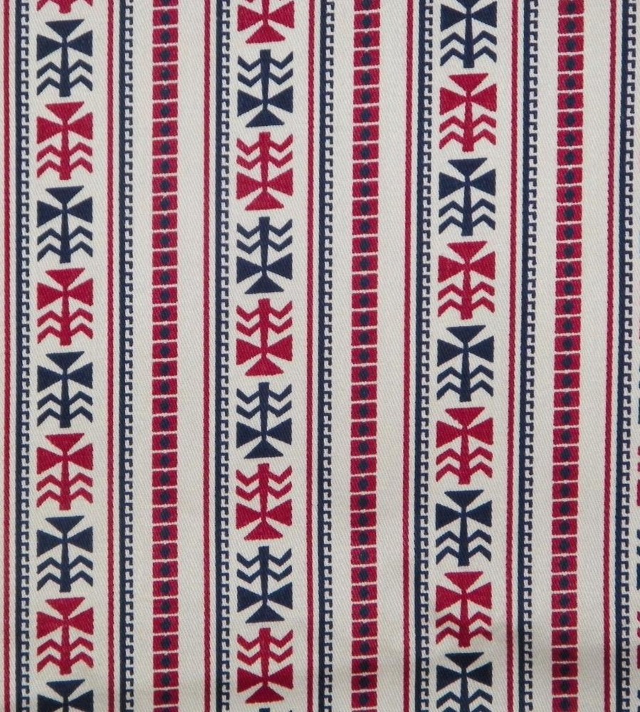 Cotton Muslin Blend GEOMETRIC FLOWERS+STRIPES Red+Blue/Black White 44½”w BTHlfYd
