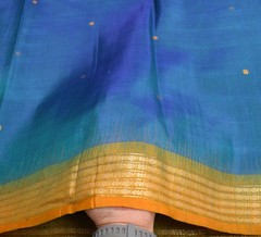 Sushila Vintage Blue Sari Remnant Scrap Dual Tone Pure Silk Woven Craft Fabric
