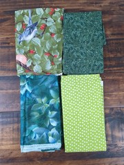 Lot of Fabric, Leaves, berries, bird, shades of green, 1lb 5oz