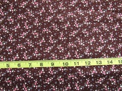 1 1/8 yd Cotton Fabric Brown with Mauve Pink White Flowers