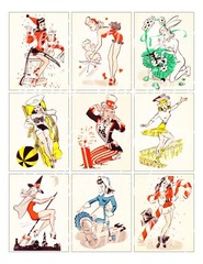 Set of 9 Vintage Retro Mid-Century Holiday Pin-Ups Quilt Cotton FABRIC Panels