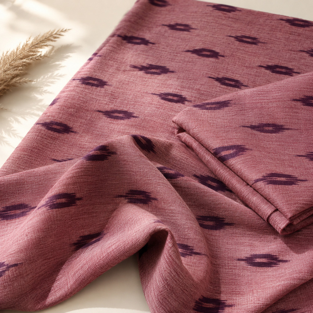 Handwoven Cotton Ikat Fabric – Indian Pink & Purple, 2.5 Yards x 44in Wide