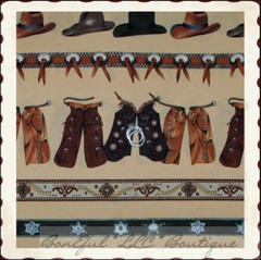 BonEful Fabric FQ Cotton Quilt Brown VTG Antique Texas Boot Hat Stripe Holiday S