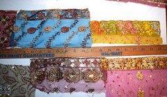 10 qty Lot of Multi shade Beaded fabric, Applique Fabrics, Doll art,Junk Journal