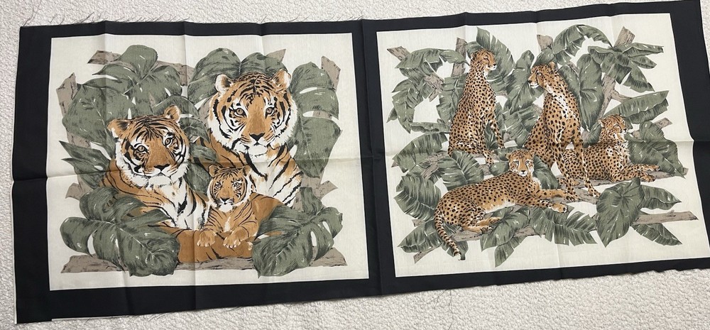 Pillow Throw Panel Front/Back Tigers In Jungle Vintage 70s Fabric 45 X 18 Uncut