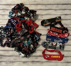 Lot of Sports Team Print Fabric Hair Scrunchies & Headbands, Multicolor