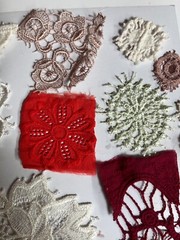 22 applique lot from dresses lace? flowers leaves junk journal scraps snippet