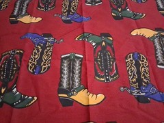 Cowboy Boots On Dark Red Cotton Fabric 36″ X 27″