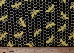 UNBRANDED Fabric – Bees & Honeycomb on Black – by the HALF Yard
