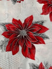 Kaufman Holiday Flourish Red Poinsettia White Christmas Metallic Cotton Fabric
