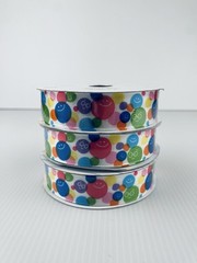 3 Spools of Colorful Polka Dots and Smiley Faces Ribbon 7/8 in. X 10 yd each