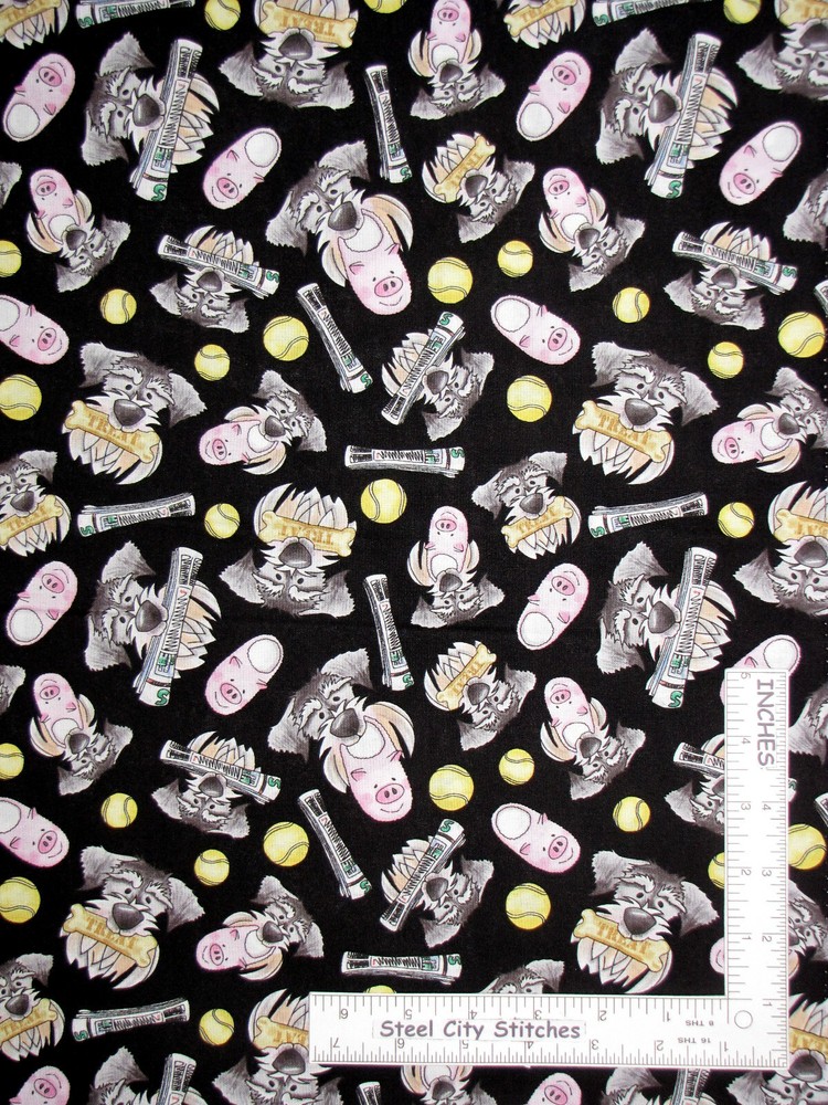 Puppy Dog Slippers Newspaper Ball Black Cotton Fabric Blank Textiles By The Yard