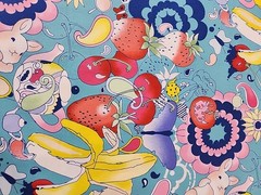 Alexander Henry Fabric Afternoon Delight 2008 Blue Cotton Fruit 1 Yard